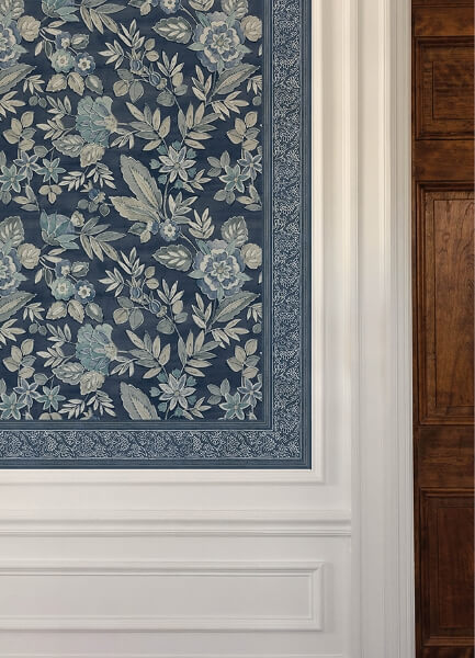 Carved Floral Blue Trim Wall Border
