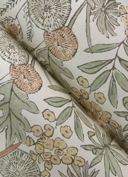 Goldfinch Peach Birds and Blooms Wallpaper