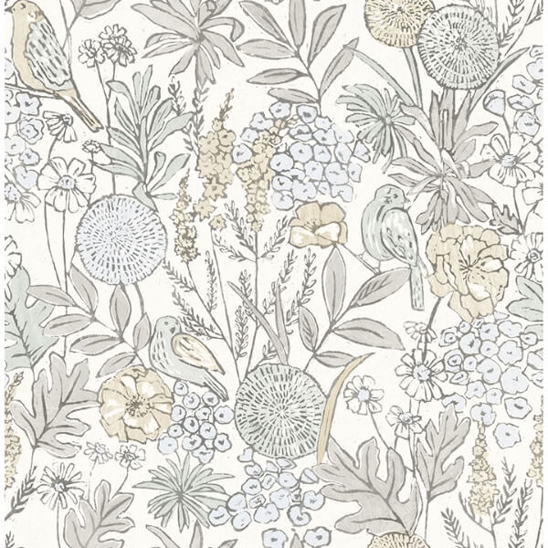 Goldfinch Neutral Birds and Blooms Wallpaper