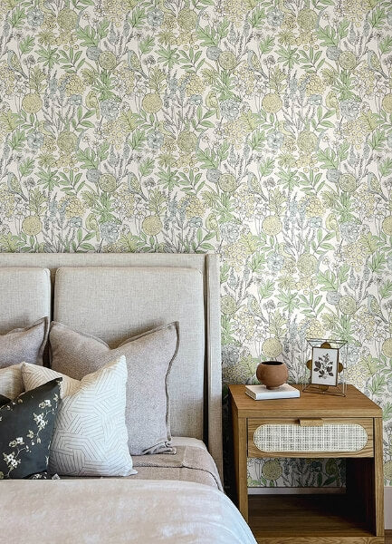 Goldfinch Green Birds and Blooms Wallpaper