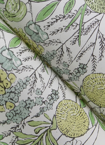 Goldfinch Green Birds and Blooms Wallpaper
