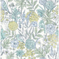Goldfinch Aqua Birds and Blooms Wallpaper