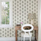 Hollyhock Aqua Floral Crest Wallpaper