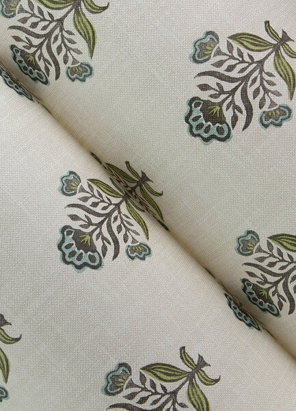 Hollyhock Aqua Floral Crest Wallpaper
