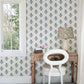 Hollyhock Blue Floral Crest Wallpaper