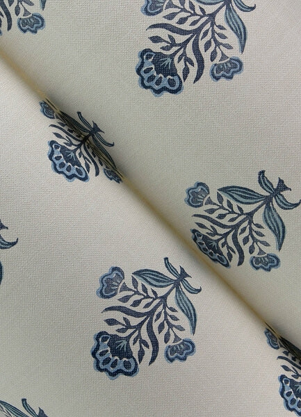 Hollyhock Blue Floral Crest Wallpaper