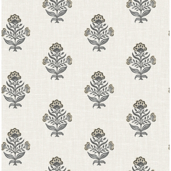 Hollyhock Black Floral Crest Wallpaper