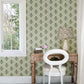 Hollyhock Green Floral Crest Wallpaper