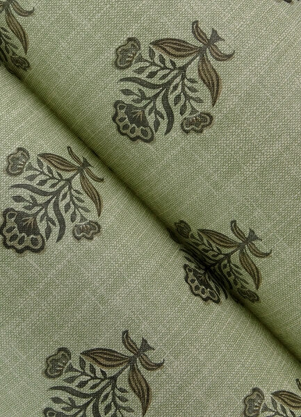 Hollyhock Green Floral Crest Wallpaper