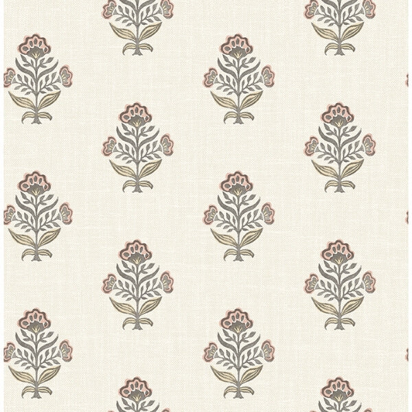 Hollyhock Rust Floral Crest Wallpaper