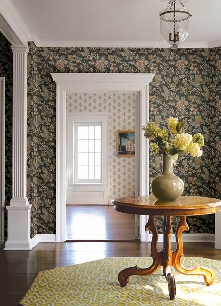 Begonia Black Floral Trail Wallpaper