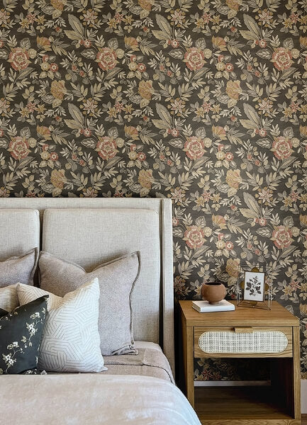 Begonia Black Floral Trail Wallpaper