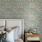 Begonia Teal Floral Trail Wallpaper