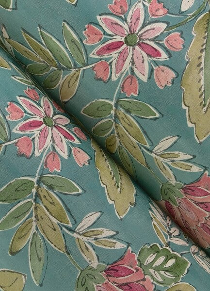 Begonia Teal Floral Trail Wallpaper