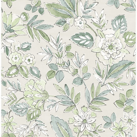 Begonia Sea Green Floral Trail Wallpaper