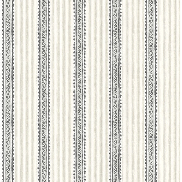 Mandevilla Black Vine Stripe Wallpaper