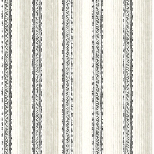 Mandevilla Black Vine Stripe Wallpaper