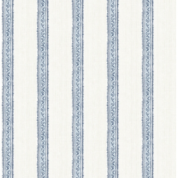 Mandevilla Blue Vine Stripe Wallpaper