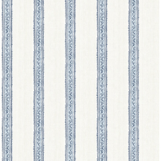 Mandevilla Blue Vine Stripe Wallpaper