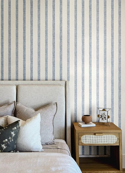 Mandevilla Blue Vine Stripe Wallpaper