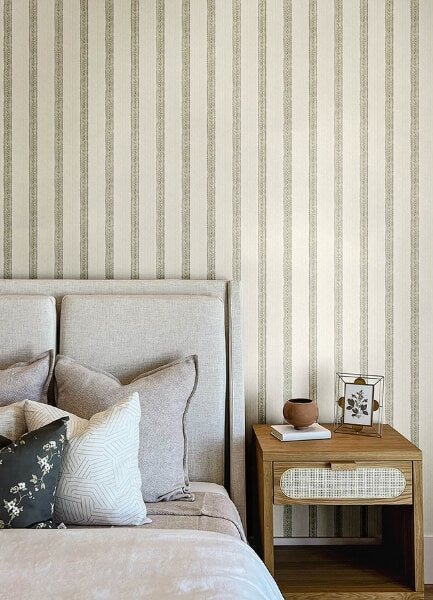 Mandevilla Green Vine Stripe Wallpaper