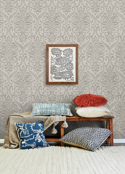 Adavu Grey Damask Wallpaper