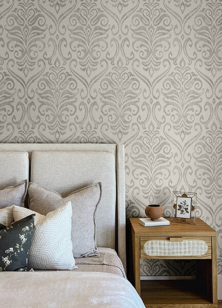 Adavu Grey Damask Wallpaper
