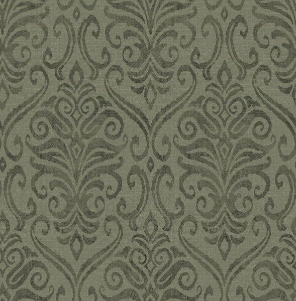 Adavu Dark Green Damask Wallpaper