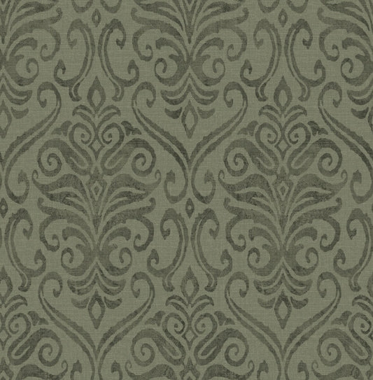 Adavu Dark Green Damask Wallpaper