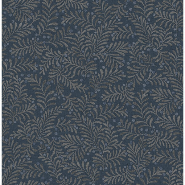 Chrysantha Navy Berry Branches Wallpaper
