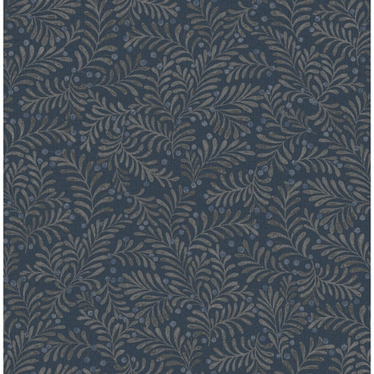Chrysantha Navy Berry Branches Wallpaper