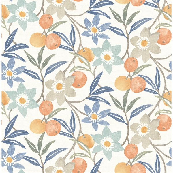 Passiflora Blue Fruit and Floral Wallpaper