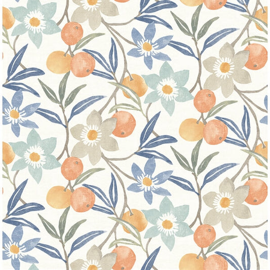 Passiflora Blue Fruit and Floral Wallpaper