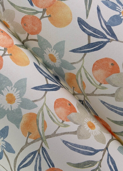 Passiflora Blue Fruit and Floral Wallpaper