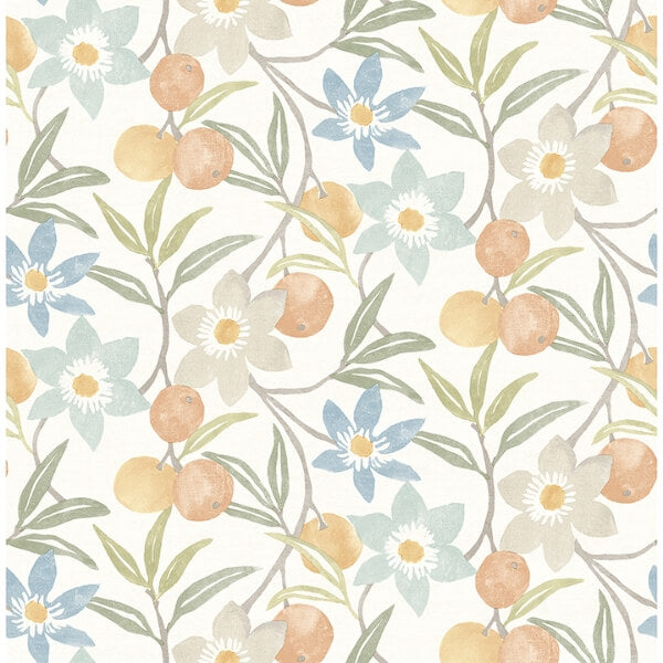 Passiflora Apricot Fruit and Floral Wallpaper