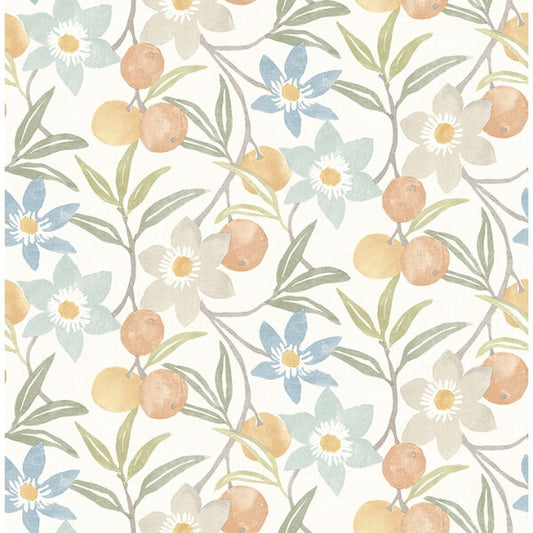 Passiflora Apricot Fruit and Floral Wallpaper