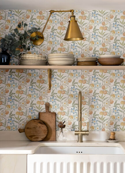 Passiflora Apricot Fruit and Floral Wallpaper