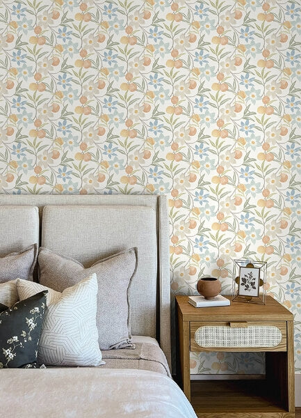 Passiflora Apricot Fruit and Floral Wallpaper