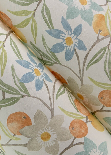 Passiflora Apricot Fruit and Floral Wallpaper