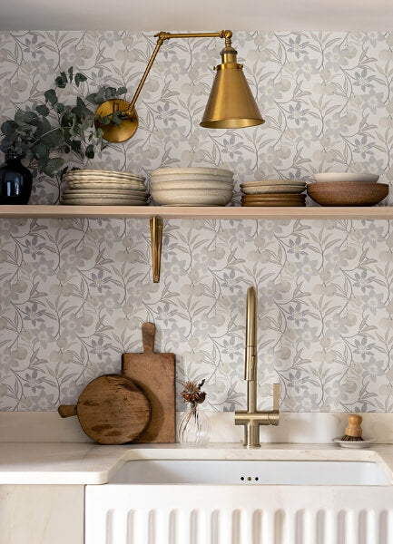 Passiflora Grey Fruit and Floral Wallpaper