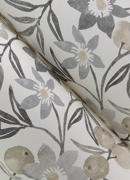 Passiflora Charcoal Fruit and Floral Wallpaper