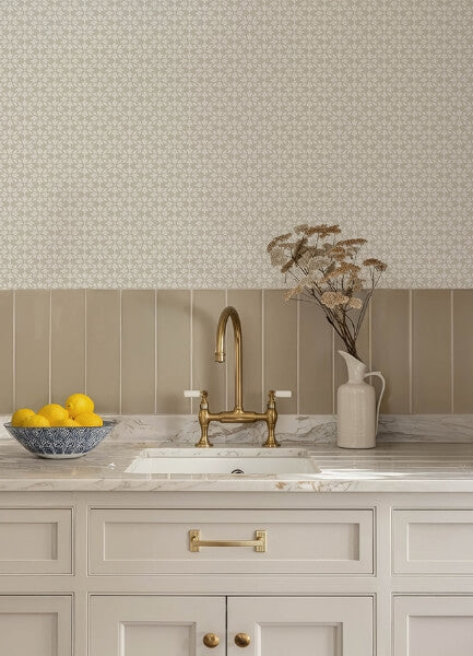 Phlox Grey Floral Stamp Wallpaper