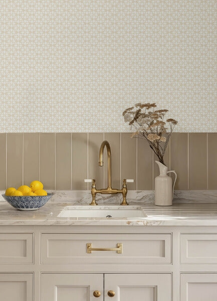Phlox Khaki Floral Stamp Wallpaper