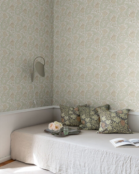 Anemone Light Green Floral Trail Wallpaper