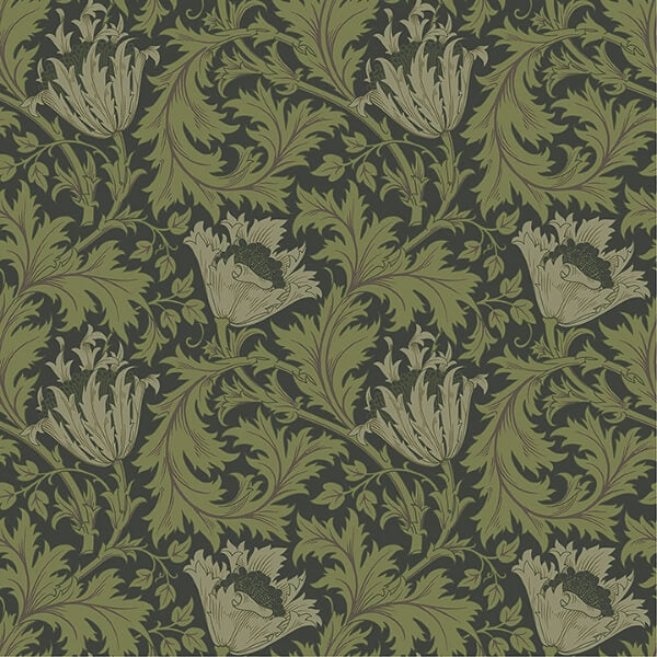 Anemone Dark Green Floral Trail Wallpaper