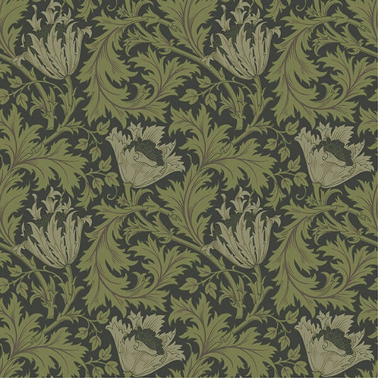 Anemone Dark Green Floral Trail Wallpaper