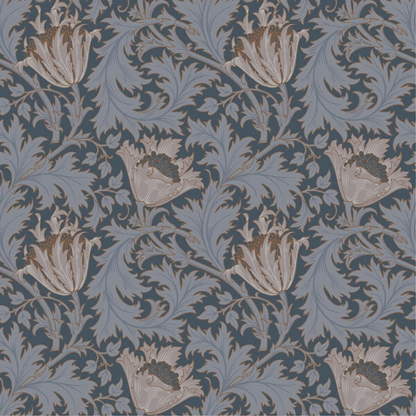 Anemone Dark Blue Floral Trail Wallpaper