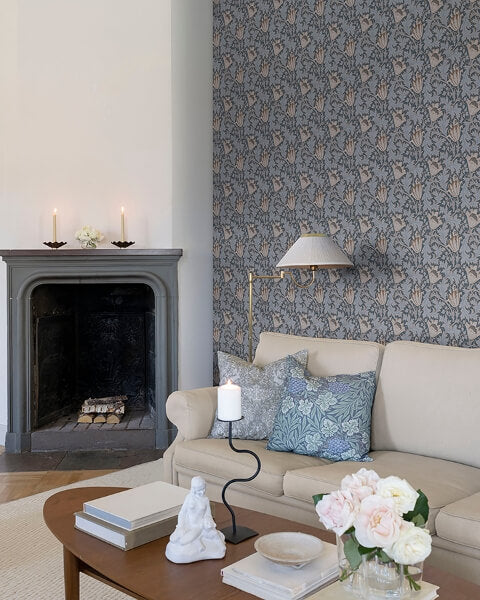 Anemone Dark Blue Floral Trail Wallpaper