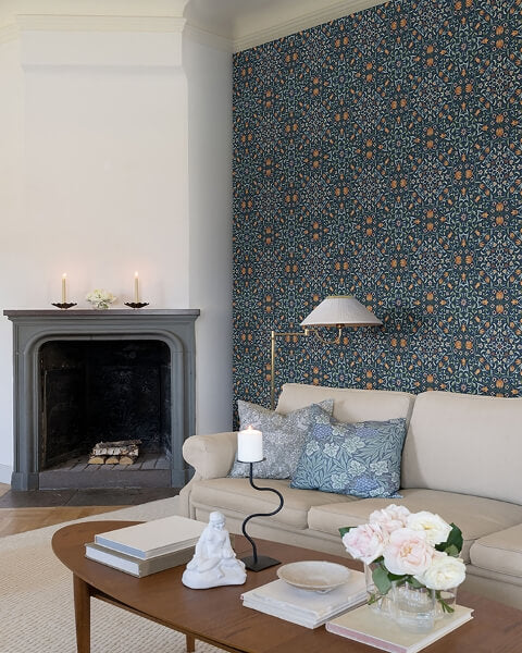 No 1 Holland Park Dark Blue Floral Wallpaper