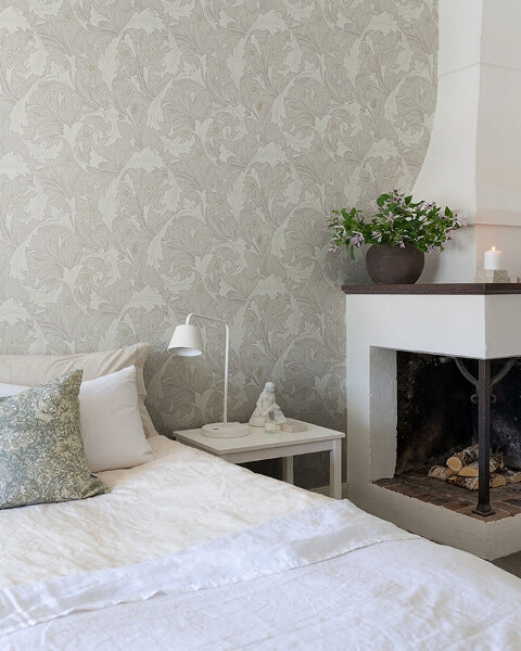 Granville White Leafy Vine Wallpaper